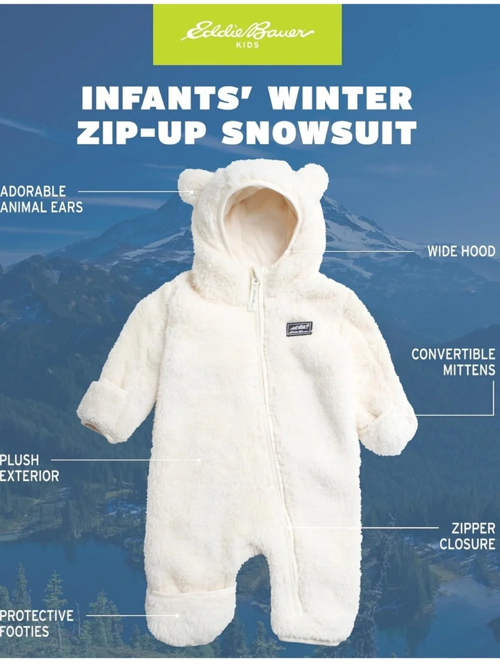 Eddie Bauer Plush Fleece Zip - Hooded Jumpsuit Coveralls 0-3 Months